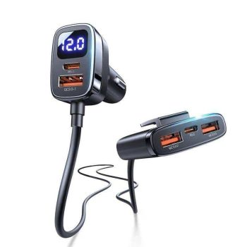 78W 5-in-1 Multi-Port Fast Car Charger with LED Voltage Display